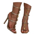 thumbnail image 1 of Strappy Heels for Women Stiletto Leather Dressy Sandals Ankle Buckle Sparkling Rhinestone Party Prom Wedding High Heels Gold Size 6.5, 1 of 5