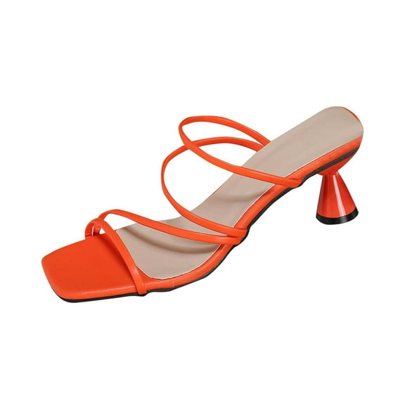Strappy Kitten Heels For Women Stiletto Square Open Toe Slip On Sandals Women's Fashion Casual Versatile Thin Strap Spring And Summer Square Head Breathable Open Toe High Heels