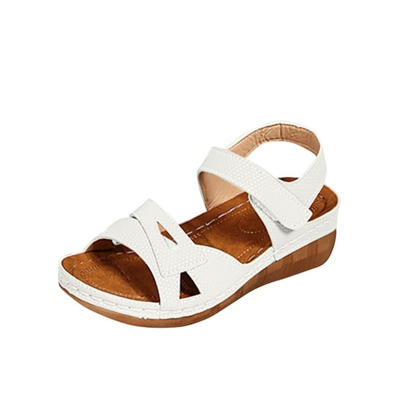 Strappy Low Wedge Sandals for Women Comfortable Wide Width Vacation Summer Sandals Ankle Strap Slingback Sandal White Women Sandal
