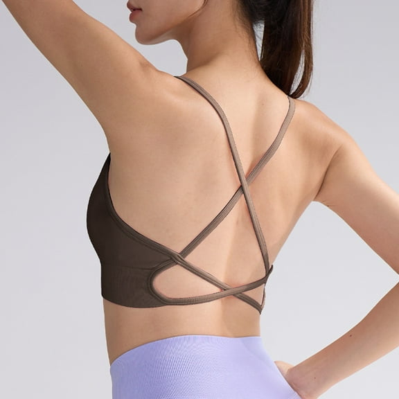 Strappy Padded Medium Support Bras, Sports Bras With Strappy Padding - Medium Support Yoga Workout Tops, Black Women's Workout Yoga Sports Bras, Black One Size, Size XS-XL