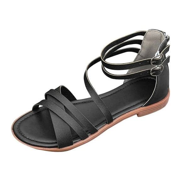 Strappy Sandals for Women: Dressy Summer Comfortable Flat, Back Zipper Comfy Womens Sandal Women's Strap Sandals Flat Fisherman Thong Cross Strappy Sandals