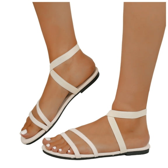 Strappy Sandals for Women 2025 Beach Casual Comfortable Open Toe Flat Walking Dress Summer Shoes