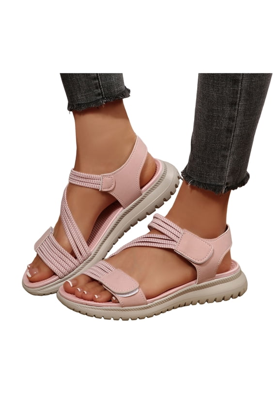 Strappy Sandals for Women Thick Soft Sole Cushioned Athletic Walking Shoes Quick Drying Nonslip Casual Flat Beach Shoes Pink Size 6.5
