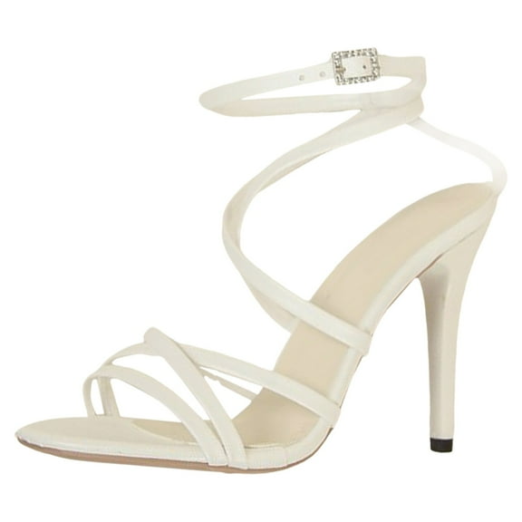 Strappy Sandals for Women Thin Strap High Heeled Sandals Women's Stiletto Open Toe Pointed Toe Fashion Sandals White 37