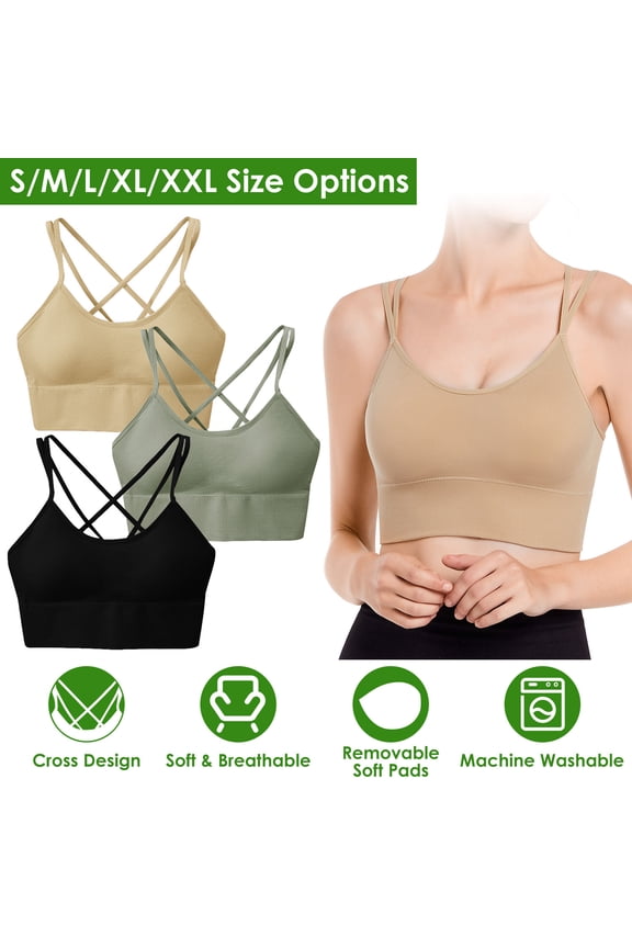 Strappy Sports Bra, NPolar Women Cross Back Sport Bras with Removable Pads for Gym Yoga Workout Running,3-Pack,L