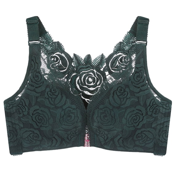 Strappy Sports Bra Women Fashion Front Closure Rose Backless Wire-Free Push Up Hollow Out Bra Underwear V-Neck Padded Bra Feature Front Snap Closure Training Bra Style Y-223 , Green M
