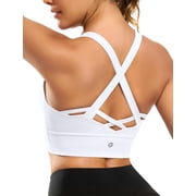 Strappy Sports Bras for Women Medium-High Support Criss Cross Back Push Up Supportive Padded Sports Bra Yoga Gym Workout Running Athletic Bra Tops White S