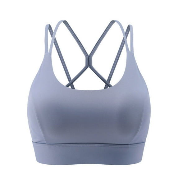 Strappy Sports Bras for Women Criss Cross Back Padded Medium Support Workout Bra Athletic Running Gym Bra