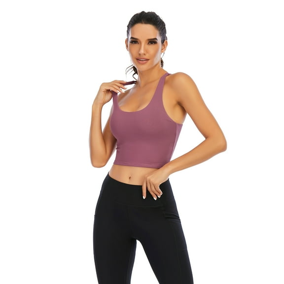 Strappy Sports Bras for Women, Cross Back Yoga Bra Padded Sports Bra with Detachable Cups for Yoga Workout Fitness Low Impact