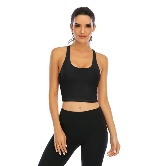 Strappy Sports Bras for Women Padded Longline Workout Yoga Bra Cropped Cross Back Medium Impact, Rose Purple, XL