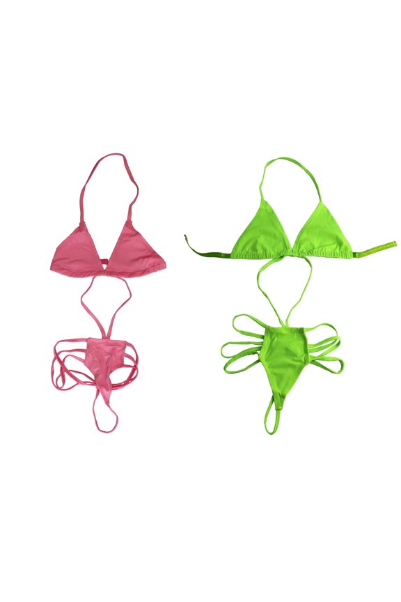 Womens Strappy Cut Out Monokini One Piece Swimsuit, Harness Style Bikini Swimwear, 2 Pack (Hot Pink & Lime Green)