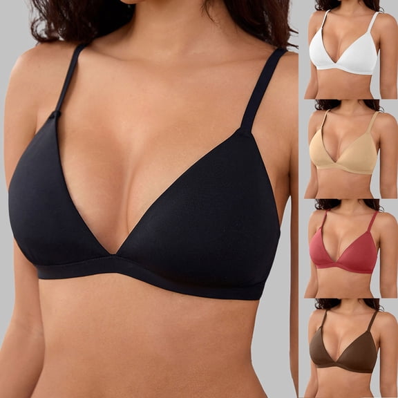 Strappy Triangle Cup Wireless Backless Bra For Women Small Non Padded Cups Deep V French Style Beige L