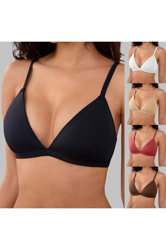 Strappy Triangle Cup Wireless Backless Bra For Women Small Non Padded Cups Deep V French Style Black M