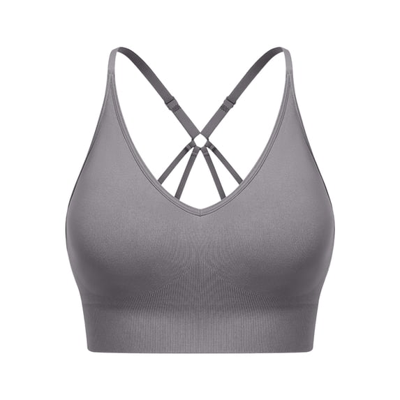 Strappy V Neck Sport Bra for Women, Multipack Padded Seamless Wireless Supportive Racerback Criss Cross Workout Yoga Bra Pack