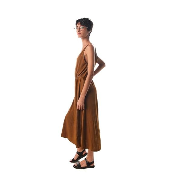 Strappy midi dress in super soft cinnamon cotton/modal blend