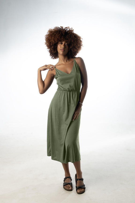 Women's Strappy Midi Dress In Sage Cotton/Modal Blend Dress