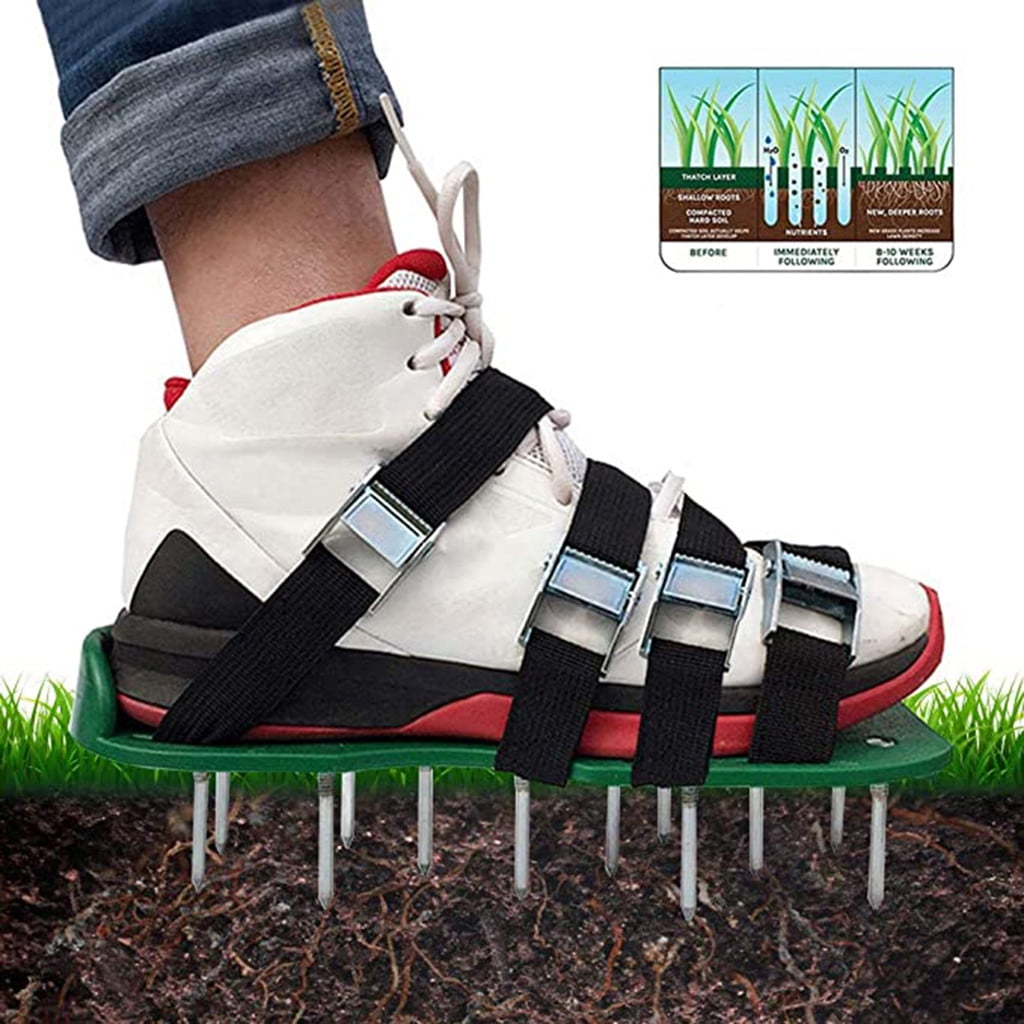 Abco Tech Lawn Aerator Shoes - Straps Over Shoes With 2-Inch Metal Spikes For Soil Aeration-1133707