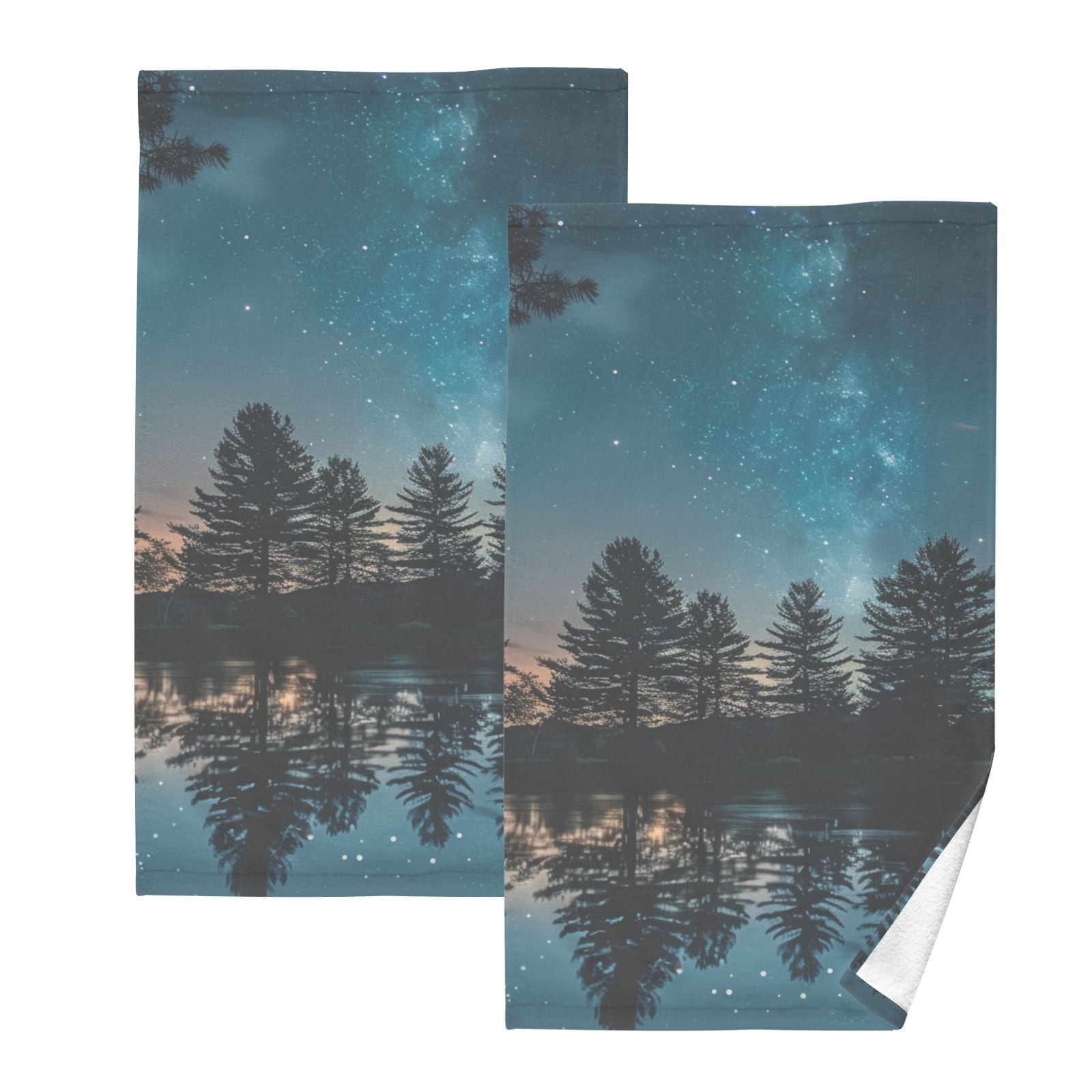 Strarry Sky Lake Hand Towels Cotton Bath Towels Large Face Towels Absorbent for Bathroom 2 Packs