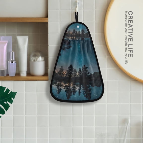 Strarry Sky Lake Hanging Kitchen Towel Machine Washable Hand Towel Bathroom Absorbent Towel Quick Dry Dishcloth