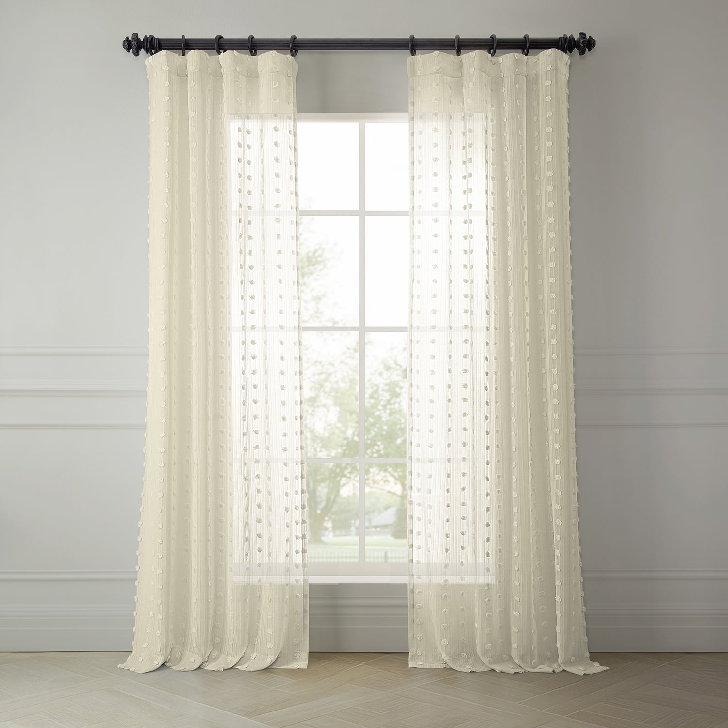 Strasbourg Dot Patterned Faux Linen Sheer Curtain (1 Panel), Strasbourg Dot, 50W X 84L