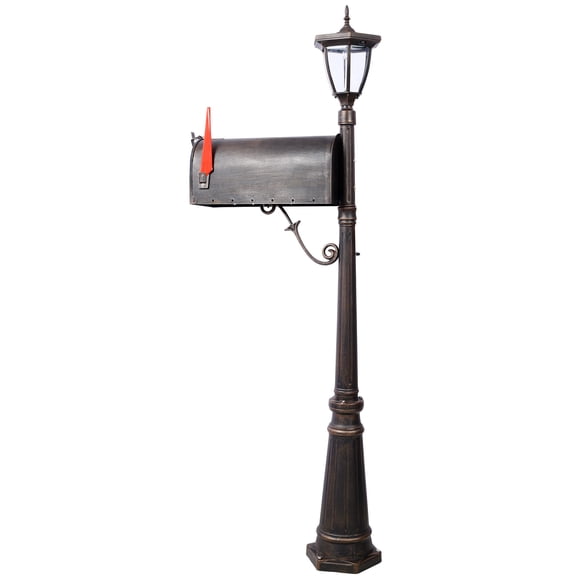 StratHeavy Duty Cast Aluminum Mailbox with Post, Solar Post Light Combination Kit for Outside, Decorative Modern Mailbox with Fluted Base, Large Mail Box for Curb or Driveway