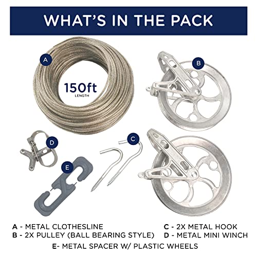 Strata Clothesline Outdoor Heavy Duty Kit 150 Feet Galvanized Wire