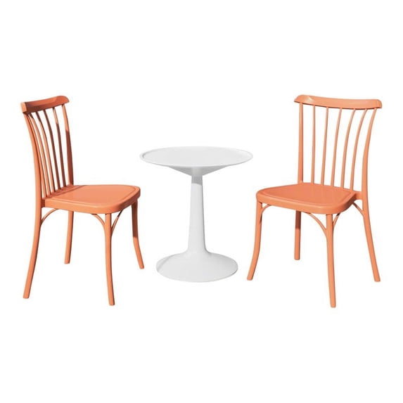Strata Furniture 2 Rio Polypropylene Chairs with Sprout Table in Orange/White