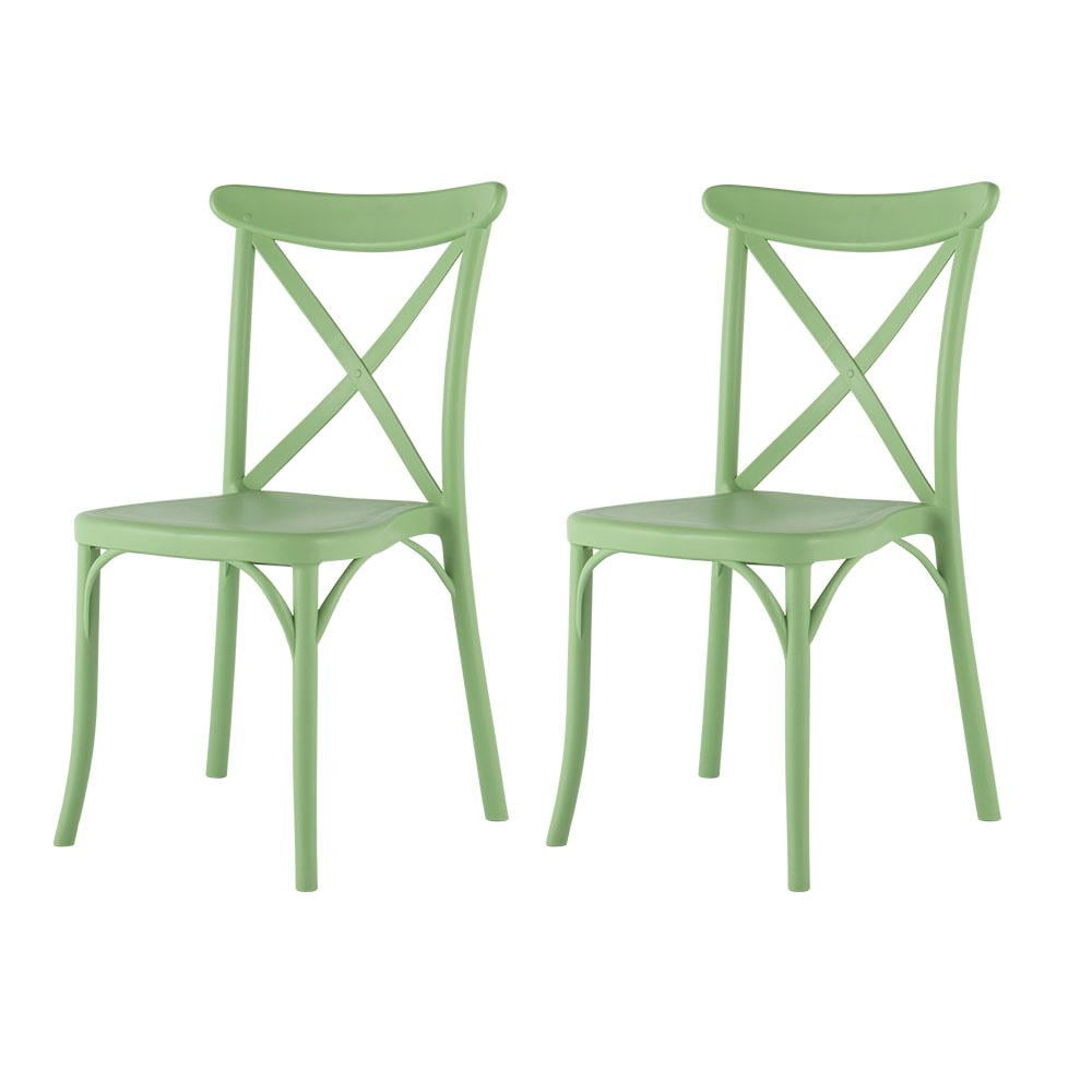 Mint Green Stackable Armless Resin Dining Chairs, Set of 2