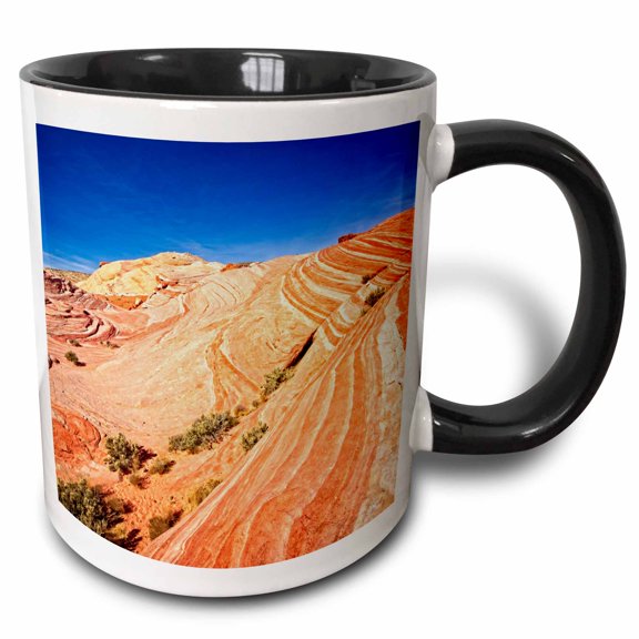 3drose, Strata Layers at the Fire Wave in Valley of Fire State Park, 11oz Two-tone Black Mug