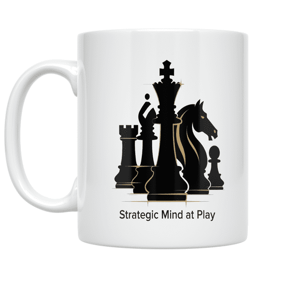 Strategic Chess Silhouette - Chess Enthusiast - 11 oz Ceramic Coffee Mug