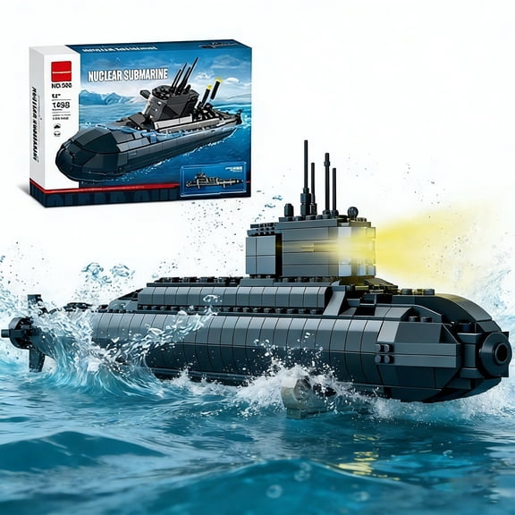 Strategic Nuclear Submarine Building Toy Set with Lights, WW2 Military Battleship Army War Vehicles Historical Collection Model, Gifts for 14, 16+ Year Old Kid, Teens, Adults Home Office Decor