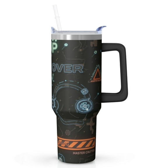 Strategy Gaming Stainless Steel Tumbler with Handle Straw Lid Insulated Travel Mug Coffee Cup Cool Gamer Gift for Men Women Boys Girls