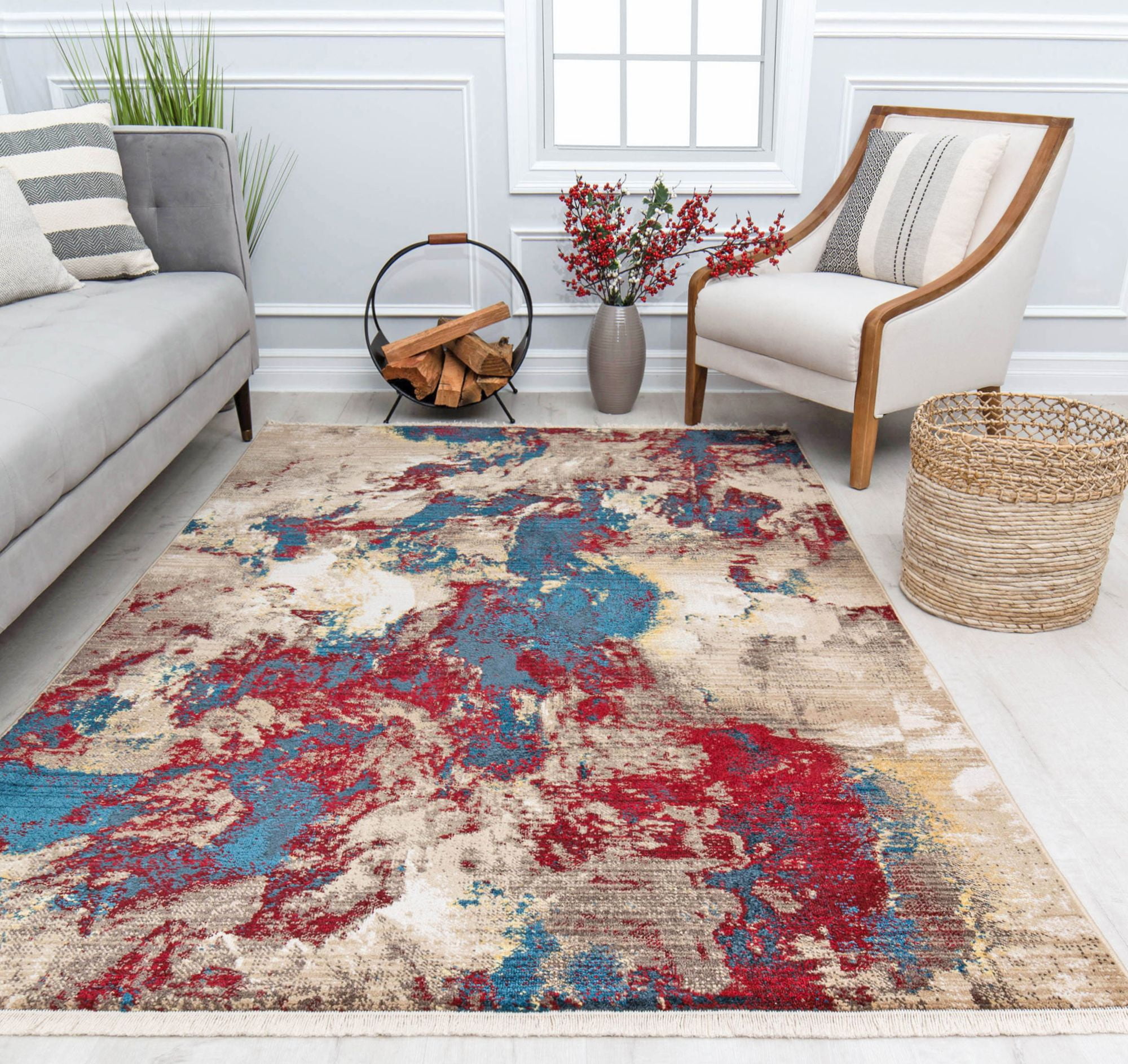 Liquid Gold Abstract Multicolor Rectangular Area Rug, 5' x 7'