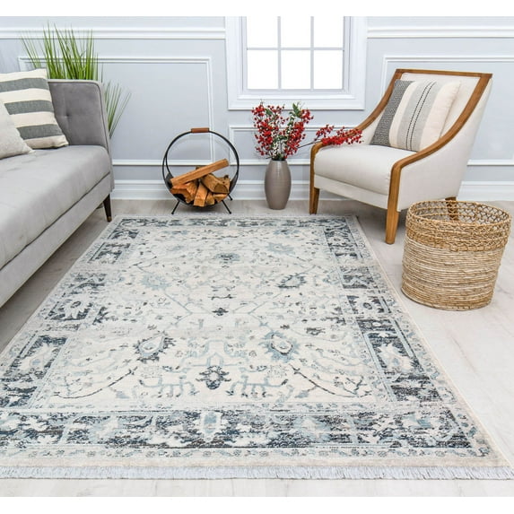 Stratford AM30B Picket White Abstract Vintage Beige Area Rug, 8'0"X10'0"