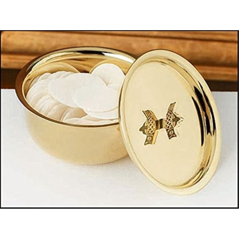 150 Host Brass Ciborium With Lid - 4" Diameter Polished Stackable Communion Set For Church