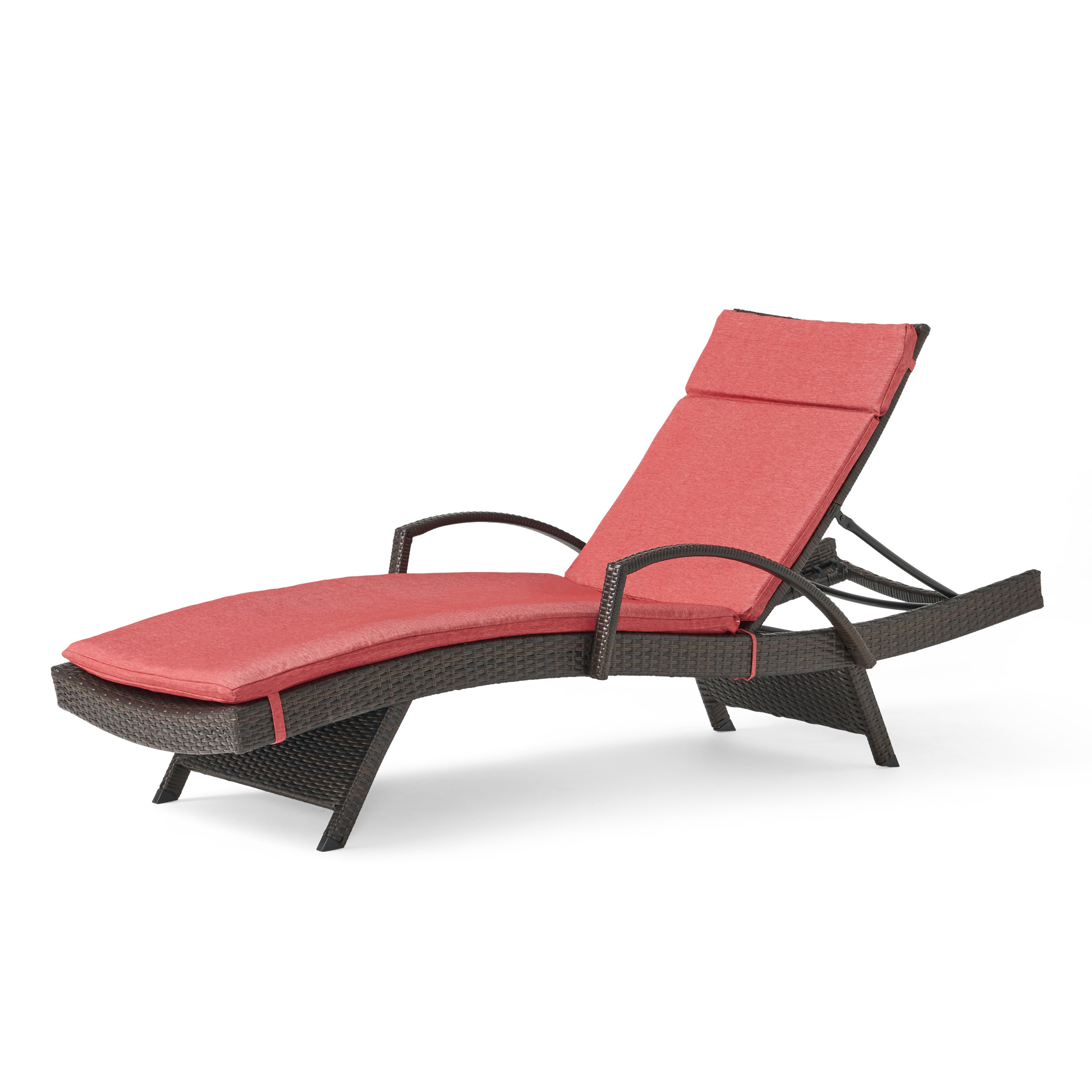 GDF Studio Olivia Outdoor Wicker Adjustable Chaise Lounge with Cushion, Multibrown and Red - image 1 of 8
