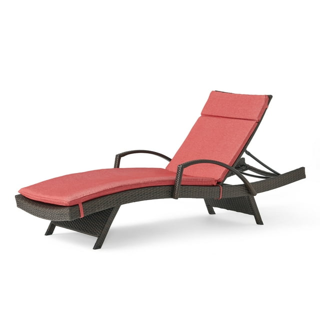 GDF Studio Olivia Outdoor Wicker Adjustable Chaise Lounge with Cushion, Multibrown and Red
