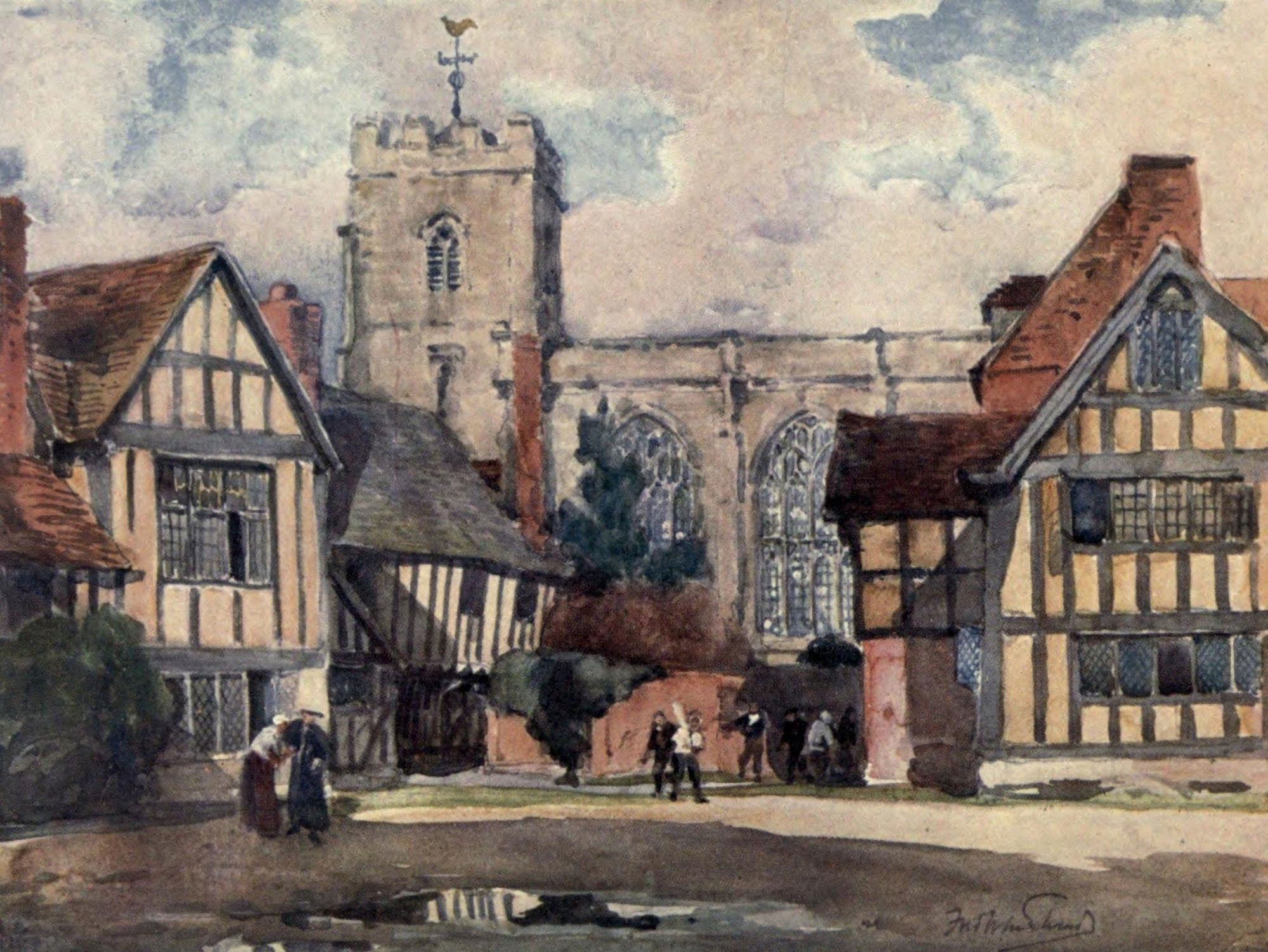Stratford-on-Avon 1911 Guild Hall & Grammar School Canvas Art - F Whitehead (24 x 36)
