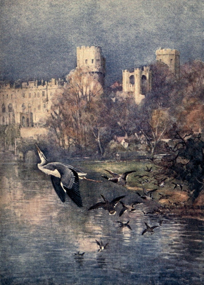 Stratford with Leamington 1911 Warwick Castle from River Canvas Art - F Whitehead (24 x 36)