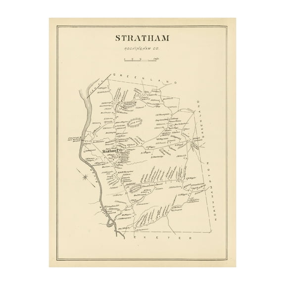Stratham Art, 1892 Vintage Map of Stratham New Hampshire, NH History Wall Decor Gift, Old Stratham Map - 24" x 36" Unframed Print