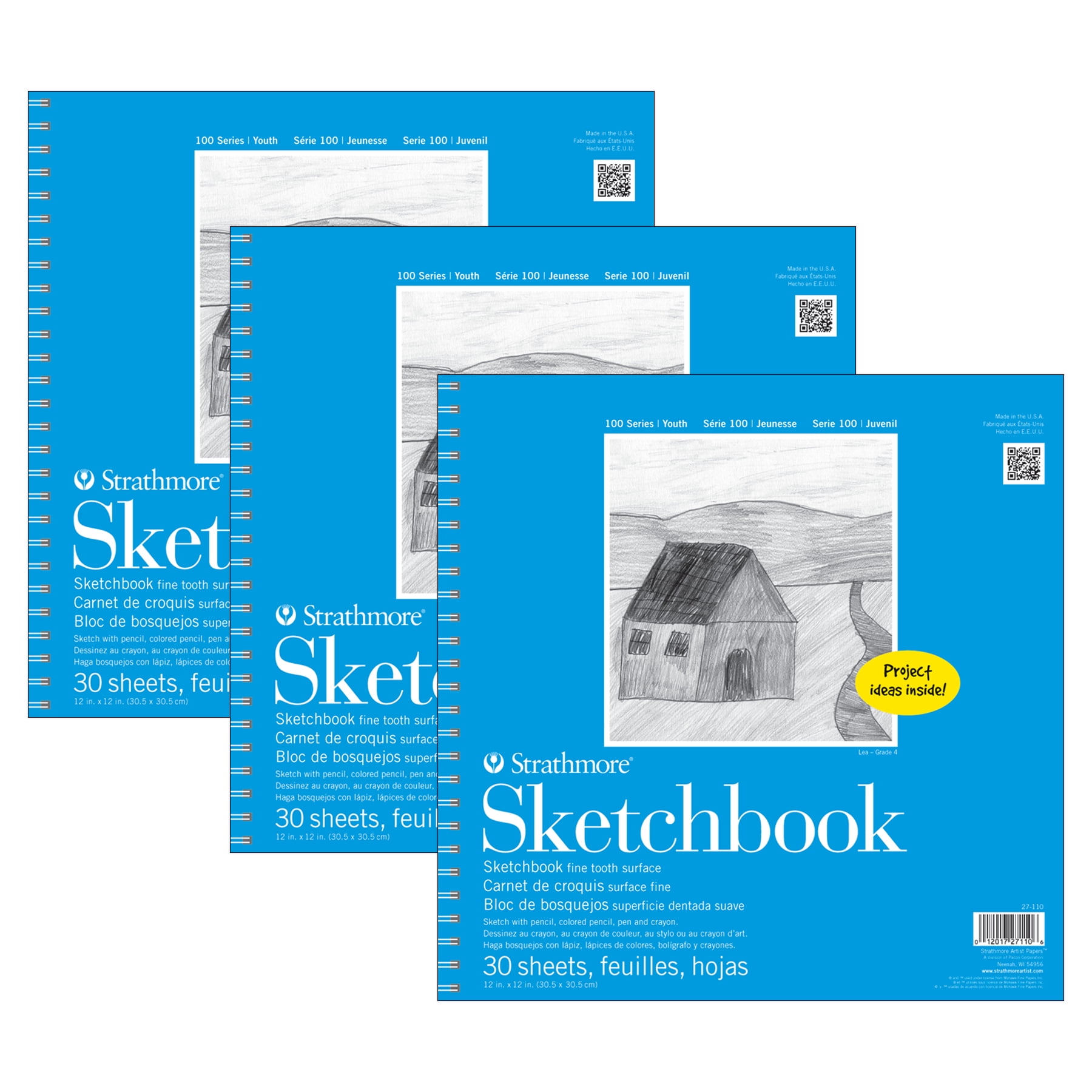 Strathmore 100 Series Sketch Pad, 30 Sheet, 12x12 inch, Pack of 3
