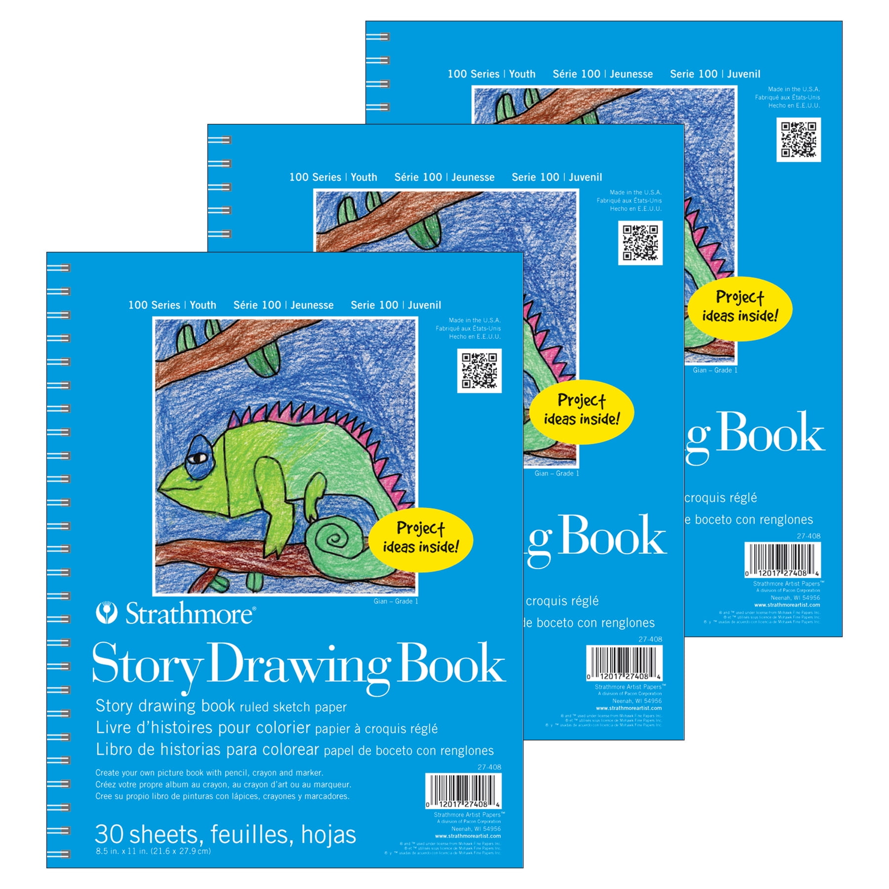Strathmore 100 Series Story Drawing Pad, 30 Sheet, 8.5x11 inch, Pack of 3