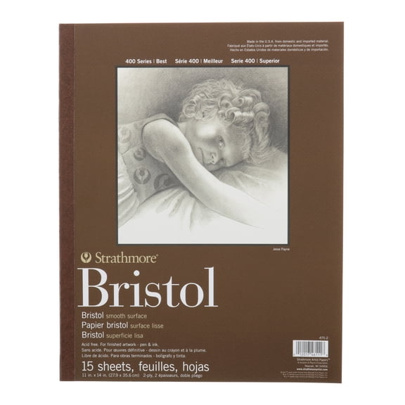 Strathmore Bristol Paper Pad, 400 Series, Smooth, 11in x 14in, 15 Sheets/Pad