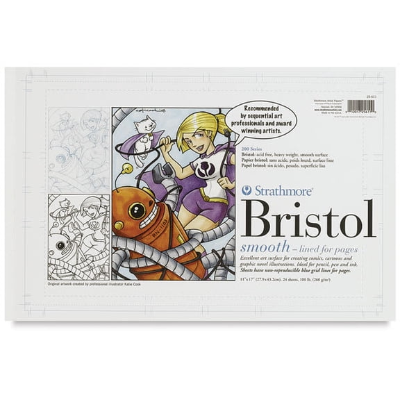 Strathmore Sequential Art Bristol Paper Pad, 200 Series, 11in x 17in, Blue Lined