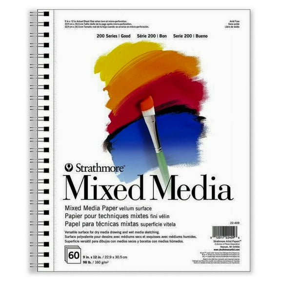 Strathmore 200 Series Mixed Media Notebook, Side Wire, 9" x 12", 60 Sheets