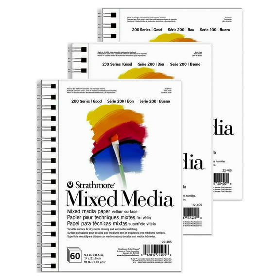 Strathmore 200 Series Mixed Media Pad, 60 Sheet, 5.5x8.5 inch, Pack of 3