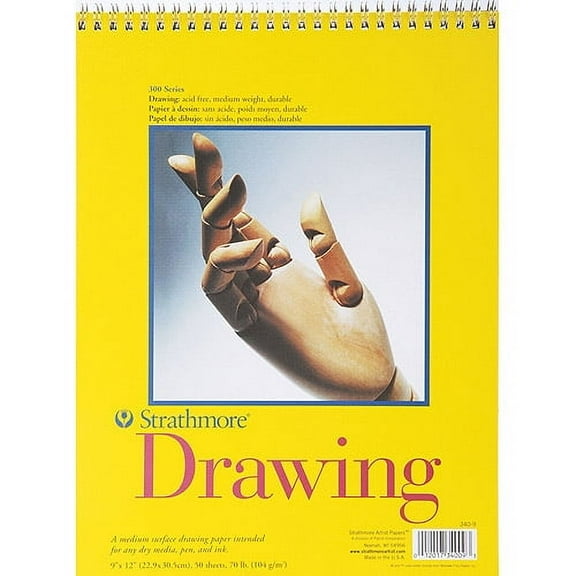 Strathmore 300 Series Drawing Paper Pad, Top Wire Binding, (70lb/114g), 50 Sheet, 9" x 12"