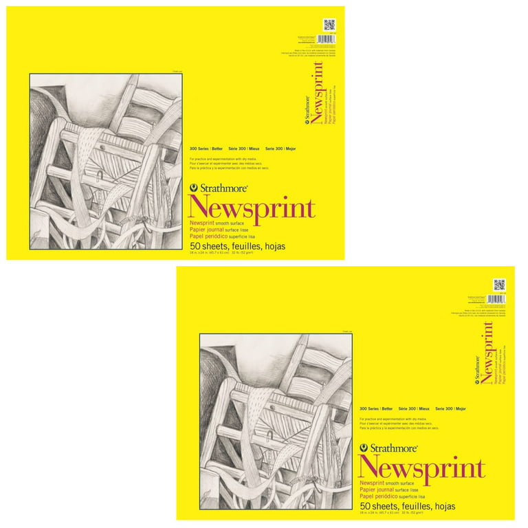 Strathmore 300 Series Newsprint Pad, Smooth. 18x24, Tape Bound, 50 Sheets/Pad,  Pack of 2 