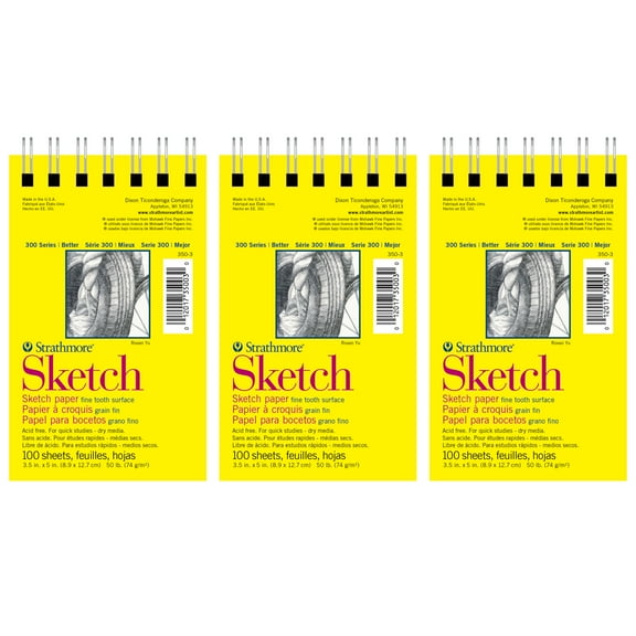 Strathmore 300 Series Sketch Pad, Side Wire Binding, 100 Sheets, 3.5x5 inch, Pack of 6