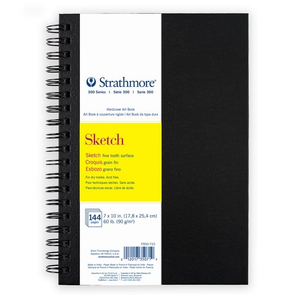 Strathmore 300 Series Sketch Paper Art Book, Black Hardcover & Side Wire Binding, 72 Sheets, White, 7x10 inch